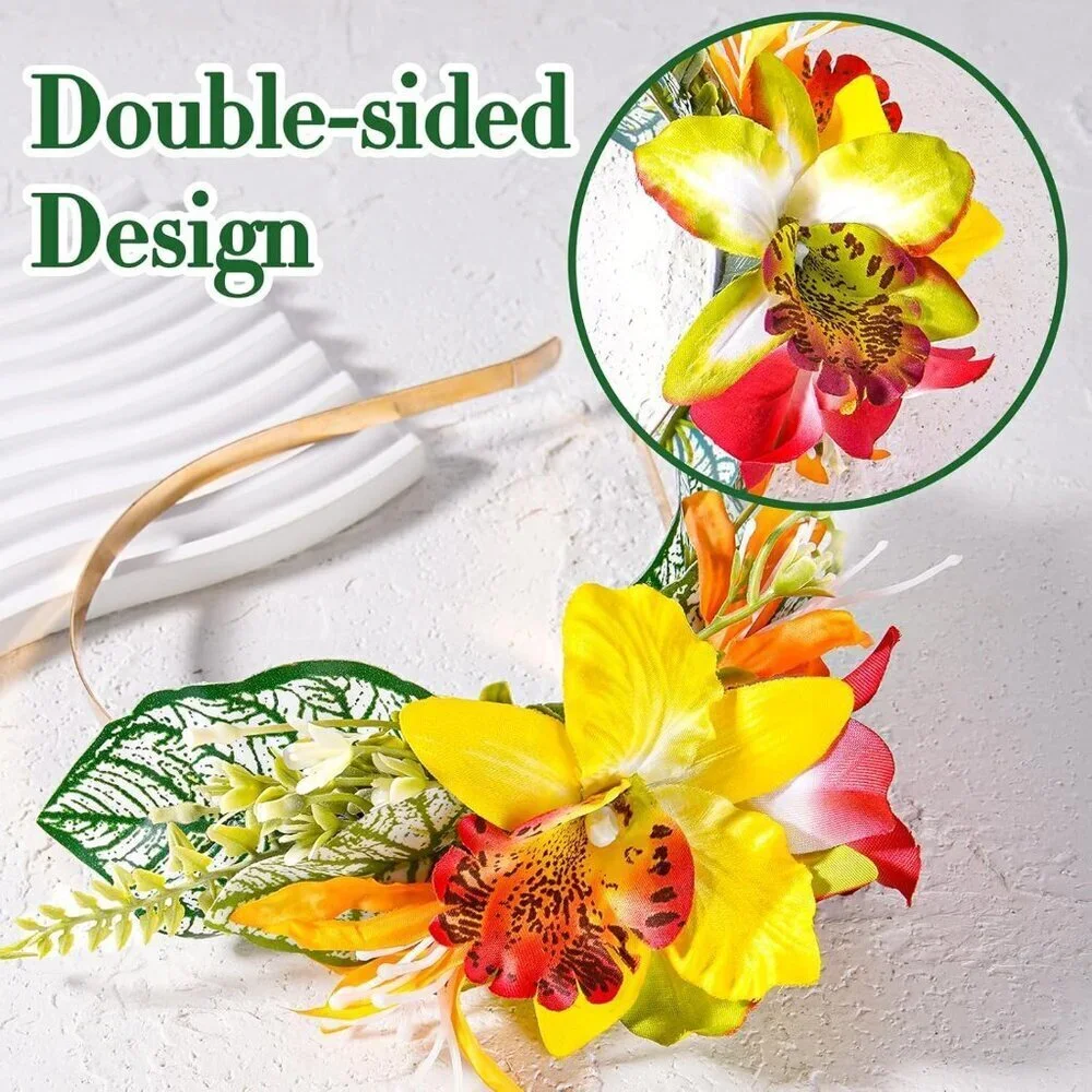 Hawaiian Orchid Flower Crown Tropical Lei Hair Accessory for Women Girls